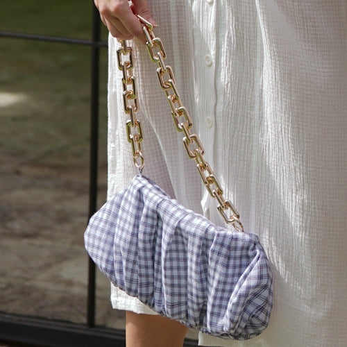 AWAN Ruffle Bag, in Navy Blue Gingham