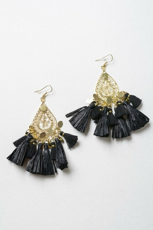 Filigree Raffia Tassel Earrings